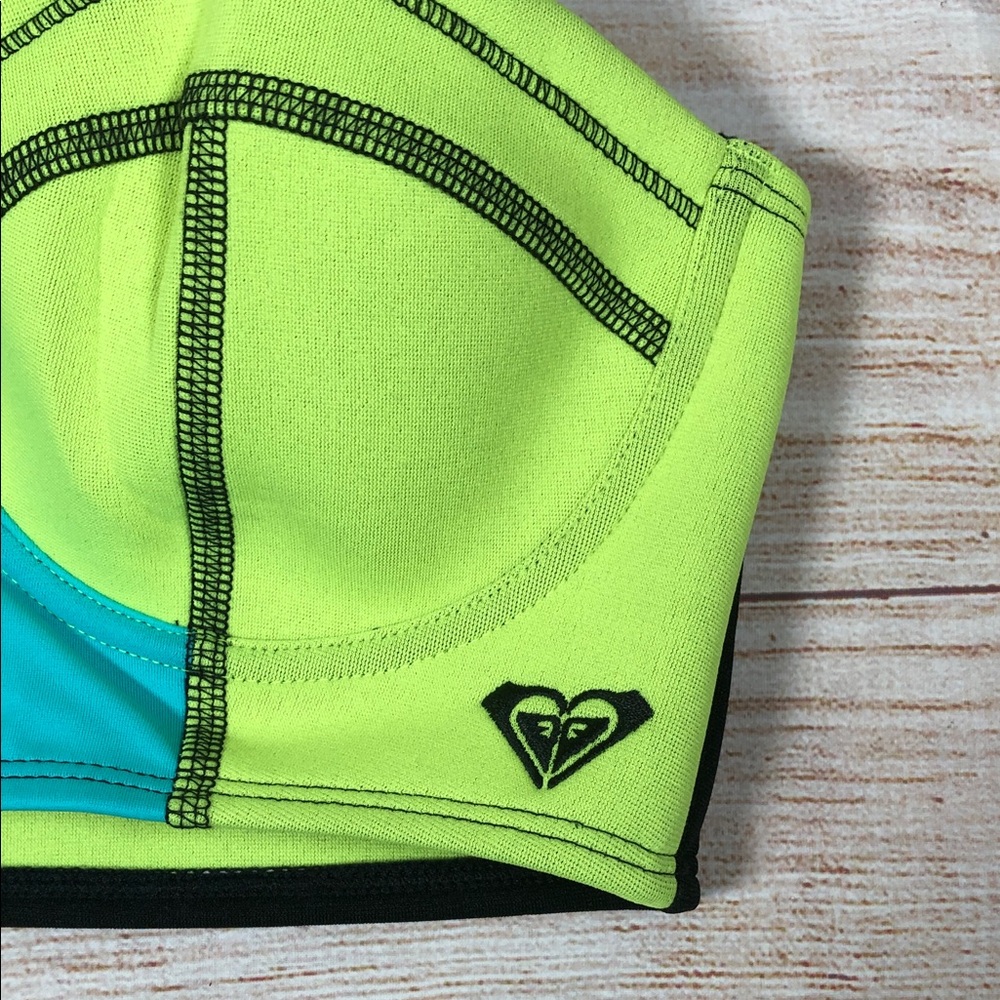 NWOT Roxy Neon Lime and Aqua Neoprene Surf Two-Piece Bikini Set - Picture 4 of 13
